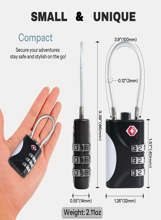 UP Security TSA Approved Luggage Locks - Small Combo Travel Padlock with Cable, TSA 007 Suitcase & Backpack Security, Durable & Easy to Use (Black+Black) - Image 2